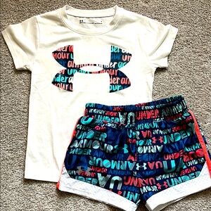 Under Armour White Tee and Multicolor Shorts Set Size 5